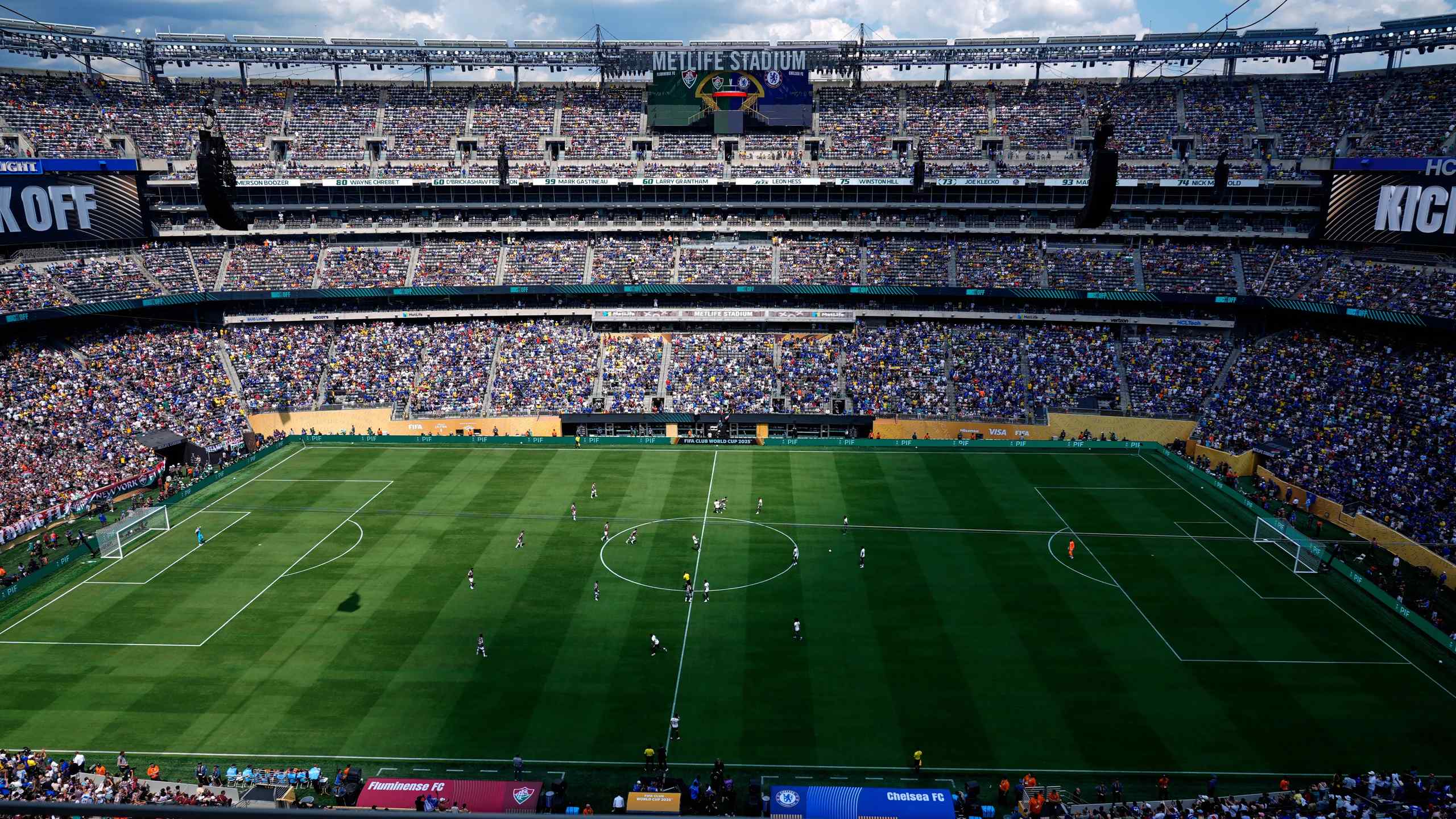 A soccer stadium packed to the brim with fans.